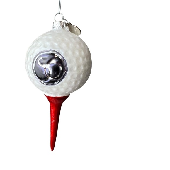 Department 56 White Golf Ball & Red Tee Ornament Glass Charm Or Pendant Hangs - Picture 2 of 6